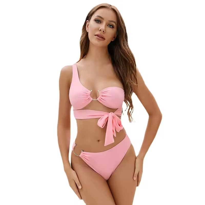 LOGO LOGO PRIVADO DE MAIS PRIVATIVA RECIONE Pink Split Swim Wear Biquíni One ombro Biquíni Swimsuit