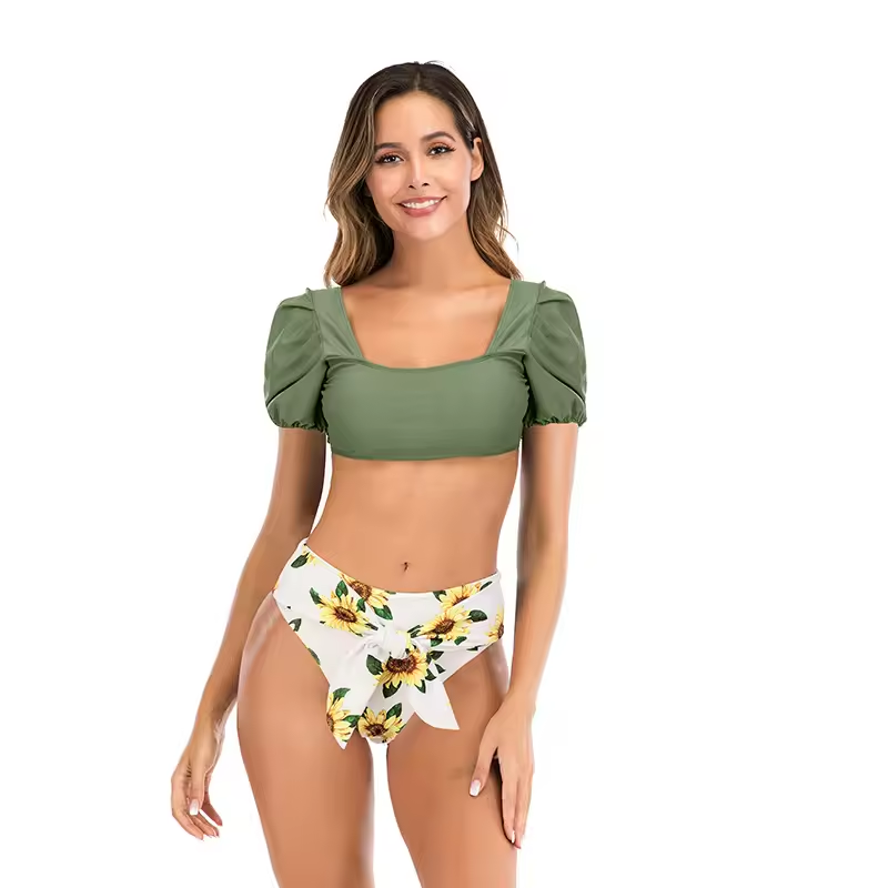 Design de duas peças femininas Moda de maiô de maiô Bikini de roupas de banho de cor sólida