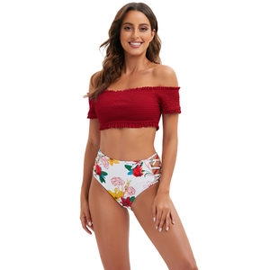 Moda-manga da cintura alta 2 peças colocadas fora do maiô da moda