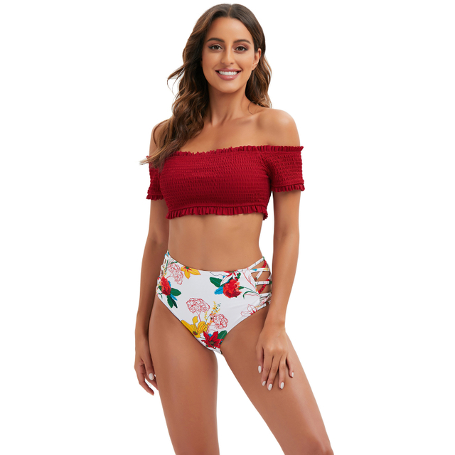Moda-manga da cintura alta 2 peças colocadas fora do maiô da moda