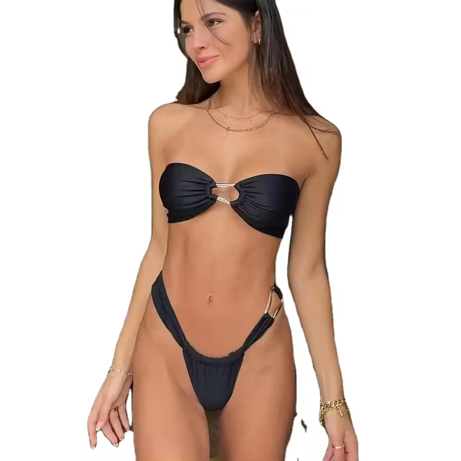 Mulheres de verão de 2 peças de biquínis de cores sólidas de praia