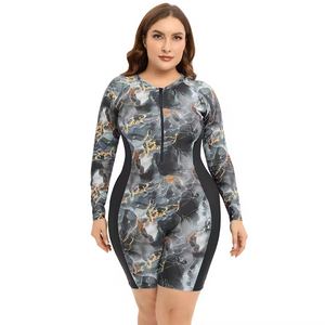 Maiô de uma peça de tamanho mais tamanho para mulheres impressão modesta plus size de manga comprida