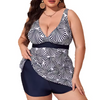 Plus size tankini conjunto colorblock bloqueio de duas peças de casca de casca de casca de maiô alto mano de banho de praia modesta
