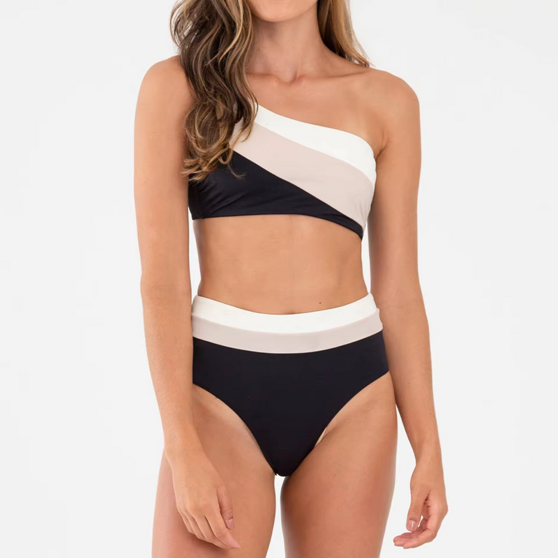  Block Single ombro Top Biquíni Sets Logotipo personalizado 2pcs maiô