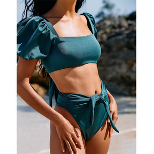 Design de duas peças femininas Moda de maiô de maiô Bikini de roupas de banho de cor sólida