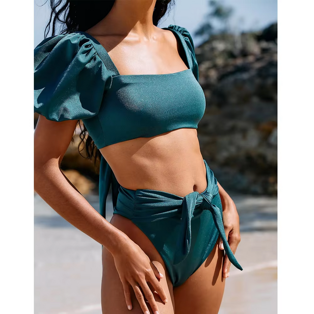 Design de duas peças femininas Moda de maiô de maiô Bikini de roupas de banho de cor sólida