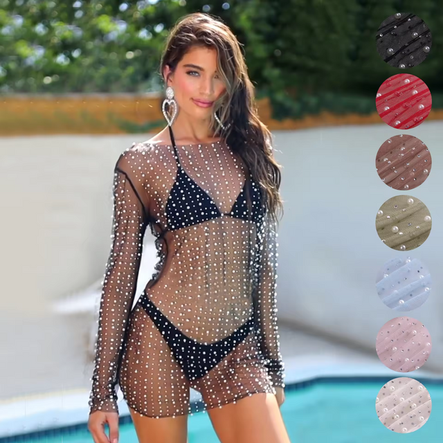 Mulheres praia -maia de maiô Shinstones Mesh Mesh Pool Swimwear