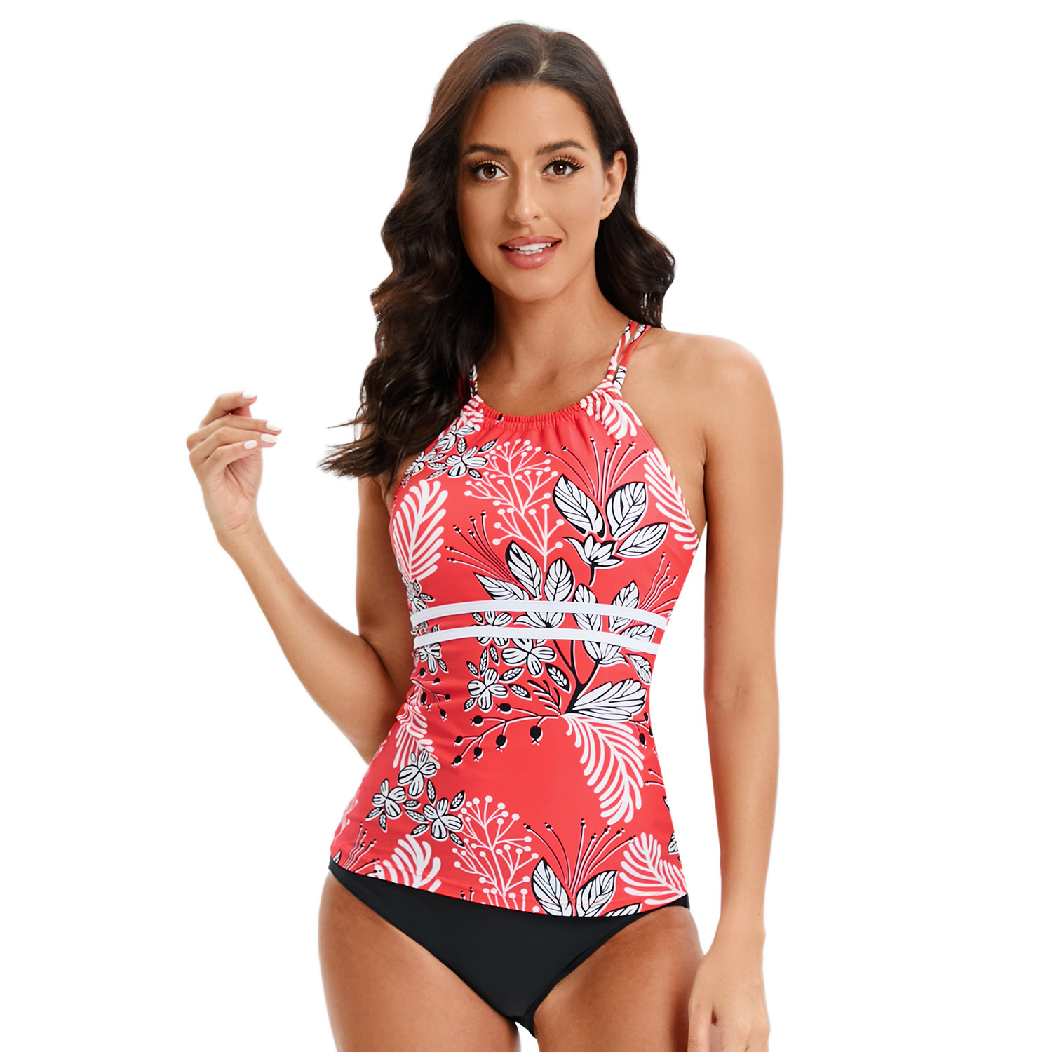 Logo Tankini personalizado com cobertura de biquíni 2pcs Salia de cordão de praia vestir roupas de banho feminino