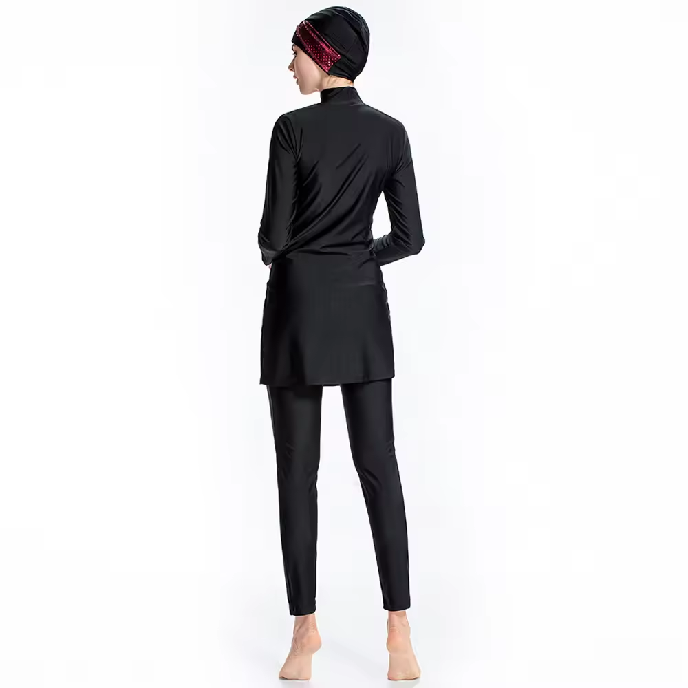 Fantasia de natação feminino feminino muçulmano roupas de banho conservador vestem mulheres 3 peças de maiô