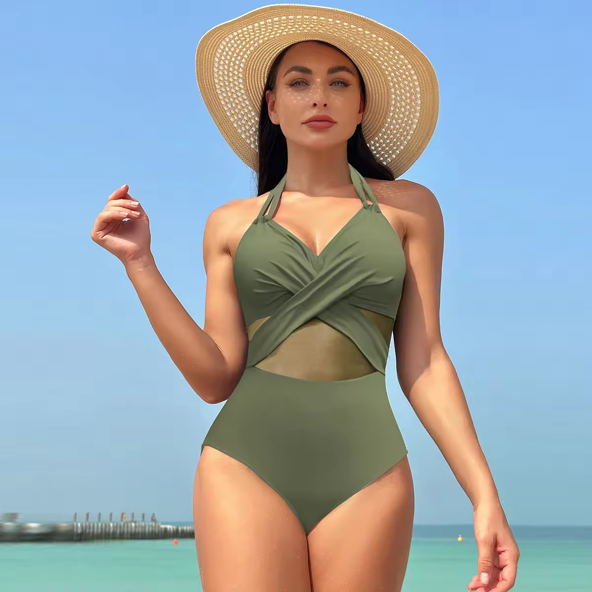 Summer New Women Women One Piece Swimsuit Black Color Swimming Suit