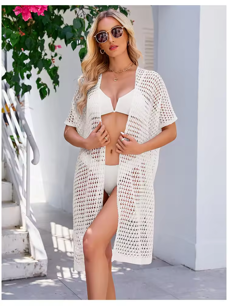 Sexy Hollow Knit Beach Out Holiday Toups Tops Crochet Bikini Beach Coverning Up Women's Tunic